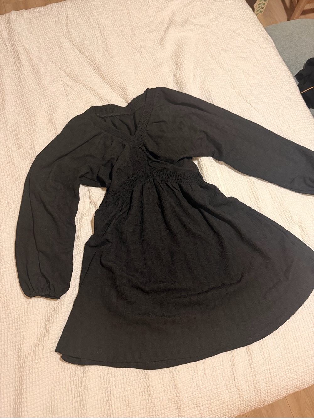 Boho Black Long-Sleeve Smocked Waist Mini Dress - Women